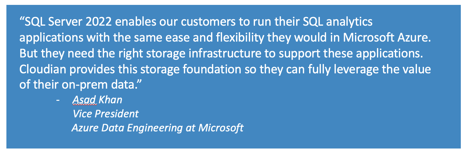 Cloud native storage on-prem for Microsoft SQL Server 2022